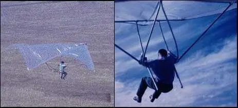 Barry Palmer flying a flexible wing hang glider