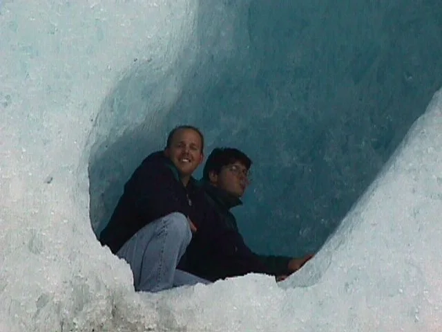 Bryan Phillips and John Carter in an ice cave at Norris Glacier near Juneau, 1998