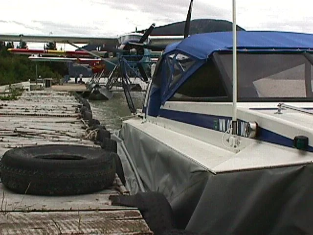 The Explorer 20 hovercraft parked at Taku Lodge on the Taku River, 1998