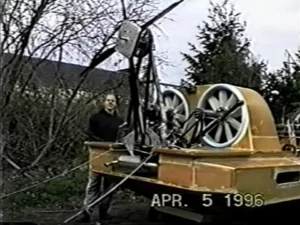 The Explorer 20 prototype with its propeller mast and drive fitted behind the fans, April 1996