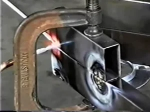 Close up of welding the stainless steel drive frame for the Explorer 20 prototype