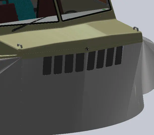 CAD drawing of the Explorer 24 bow skirt showing the eight brake ports