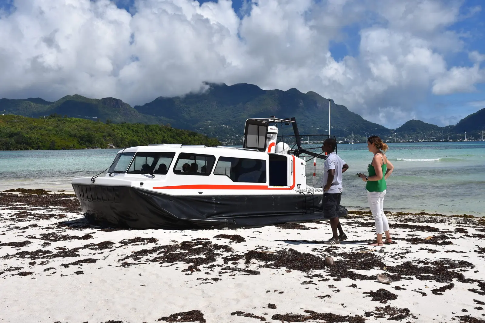 Explorer 24 hovercraft on open saltwater in the Seychelles