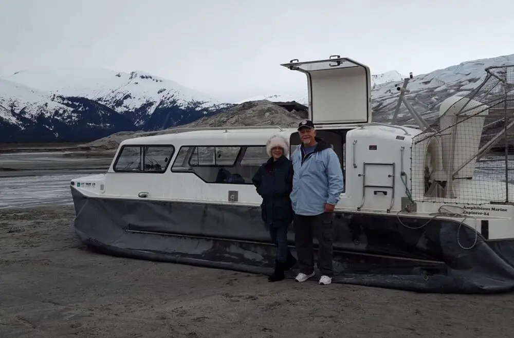 Explorer 24 hovercraft on the ice below the Taku Glacier in Alaska