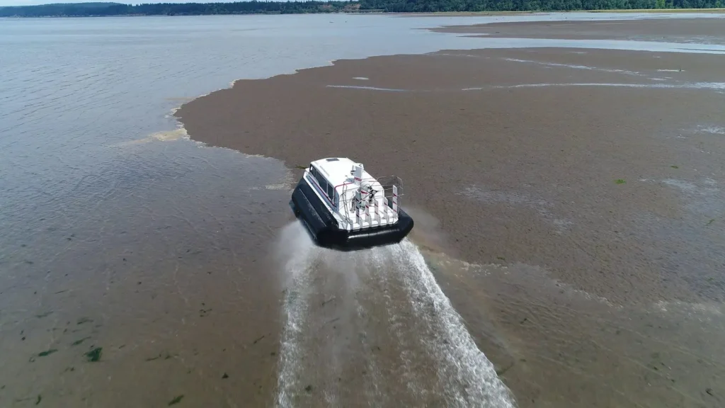 Explorer 24 hovercraft crossing tide flats at low water on Puget Sound