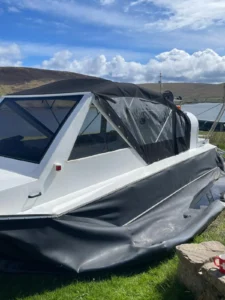 Mark's Explorer 22 from the bow, cabin top closed