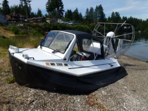 Surveyor 16 with windshield parked on a beach